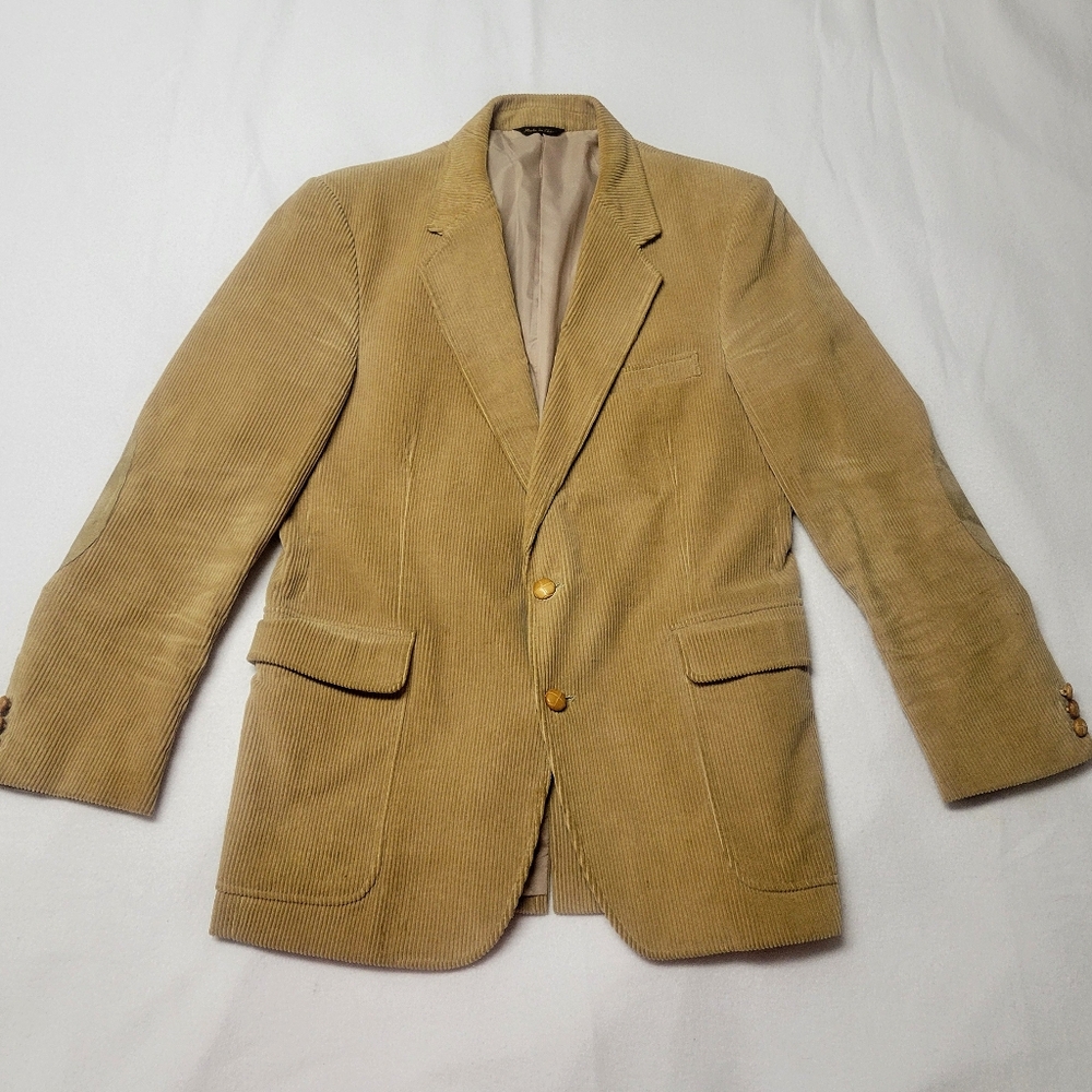 Vtg Johnny Carson Corduroy Blazer Men's 42 Tan Elbow Patch Sports Coat Casual